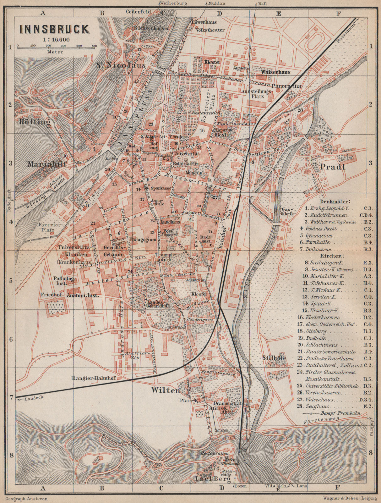 INNSBRUCK antique town city plan stadtplan. Austria Österreich karte 1899 map